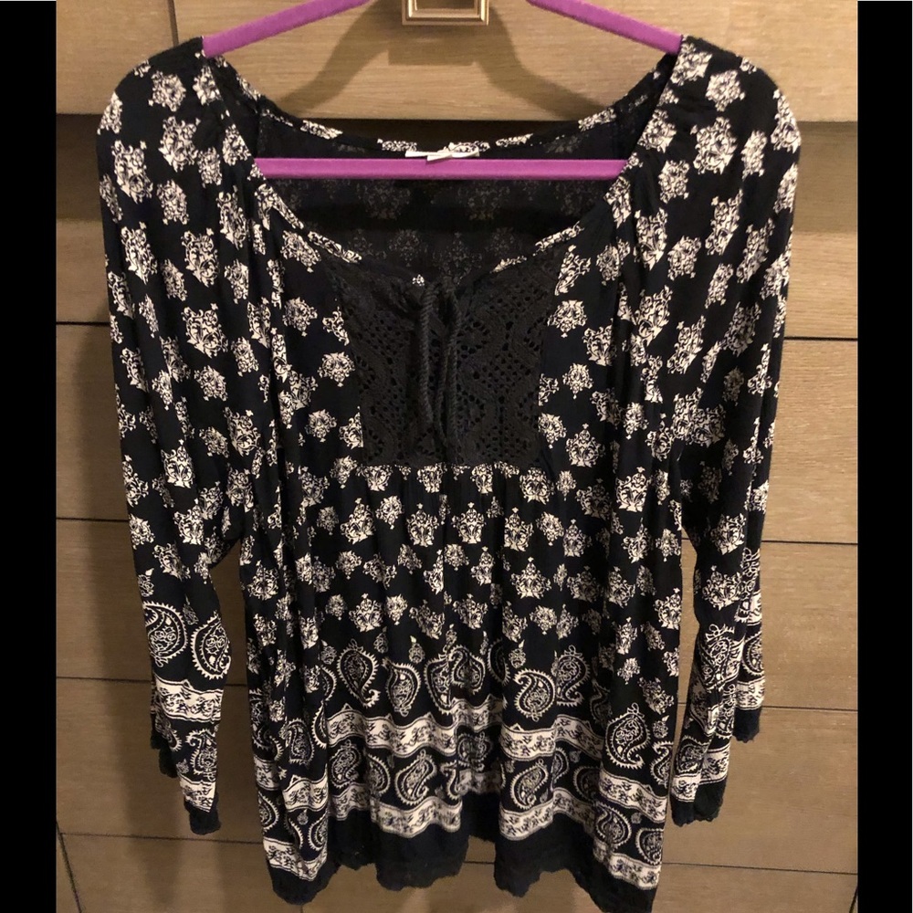 CB Establishments 1962 Black & Tan Peasant Top XL